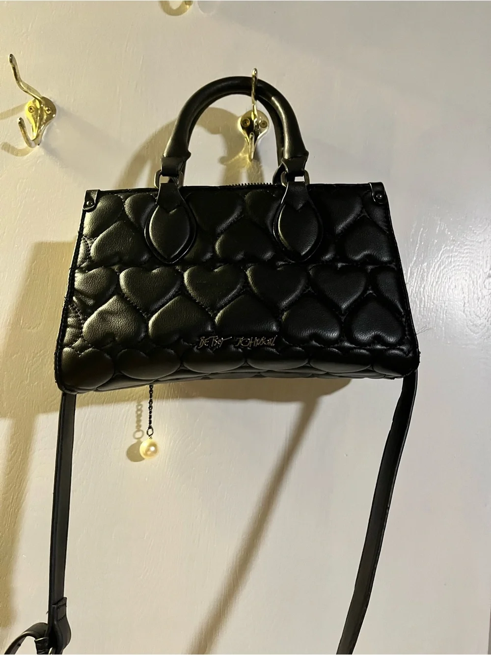 Betsey Johnson Black Crossbody Bag with White Butterfly Charm